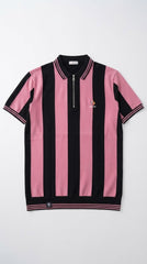 Men's Pink & Black Vertical Striped Polo Shirt