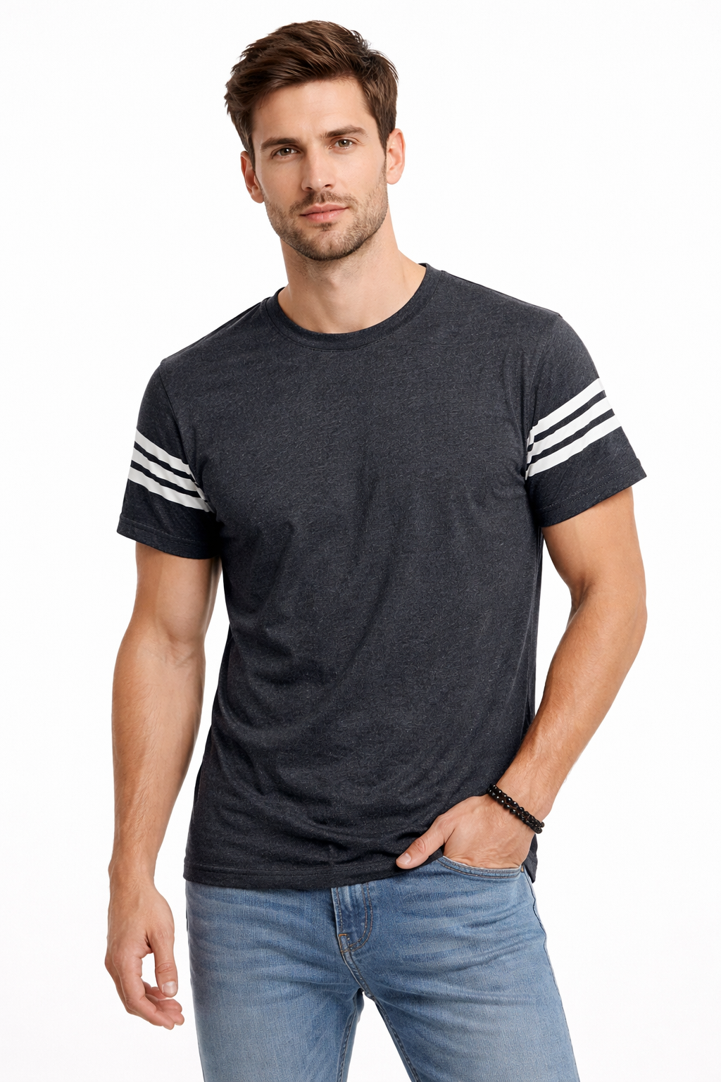 Mens gray sleeve stripe T-Shirt (Last Chance)