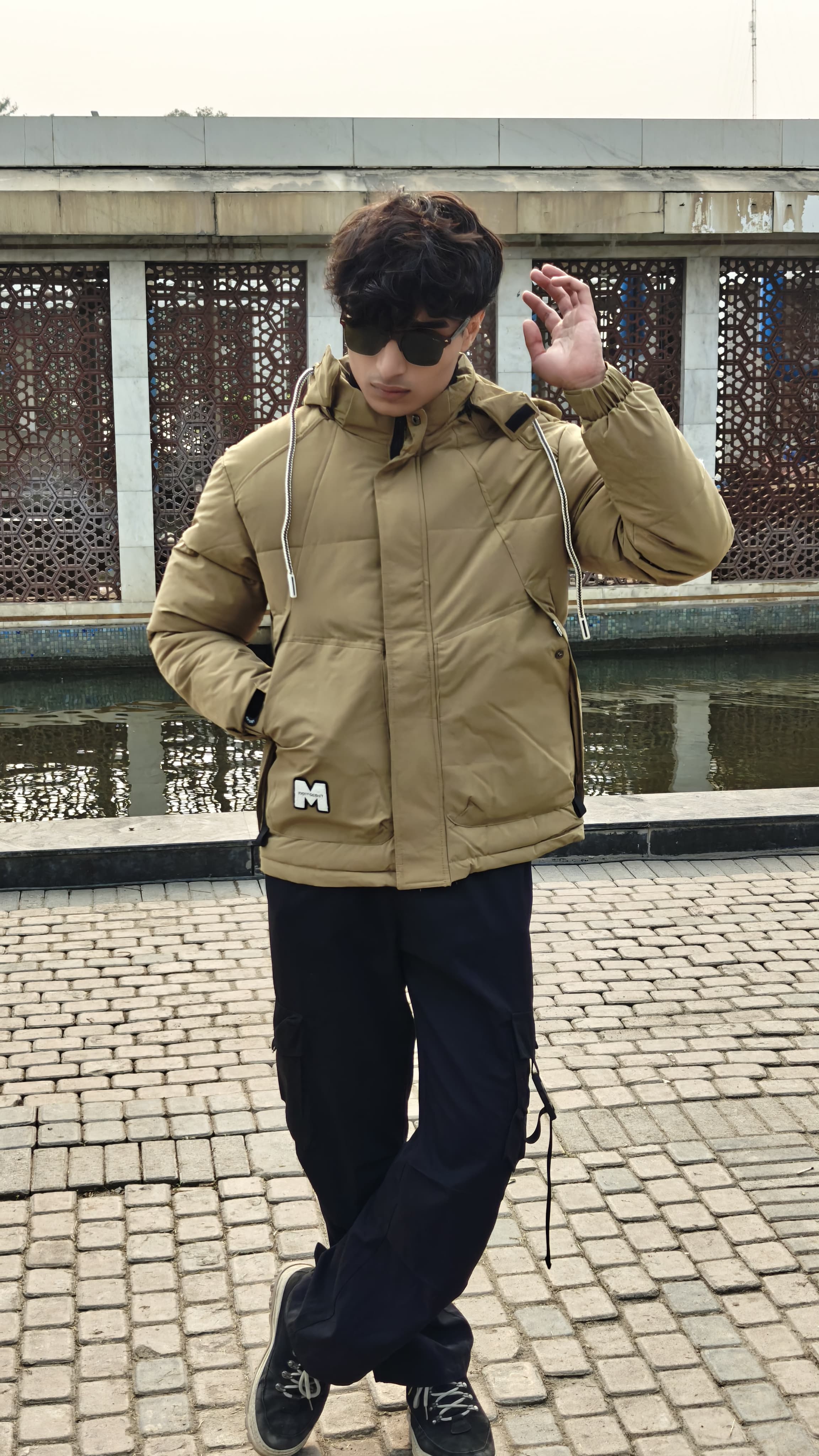 Men's camel brown imported puffer jacket