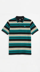 Mens Green & Black Horizontal Striped Polo Shirt
