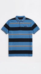 Men's Sky Blue & Navy Horizontal Striped Polo Shirt