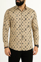 Men's creamy LV emboss casual shirt