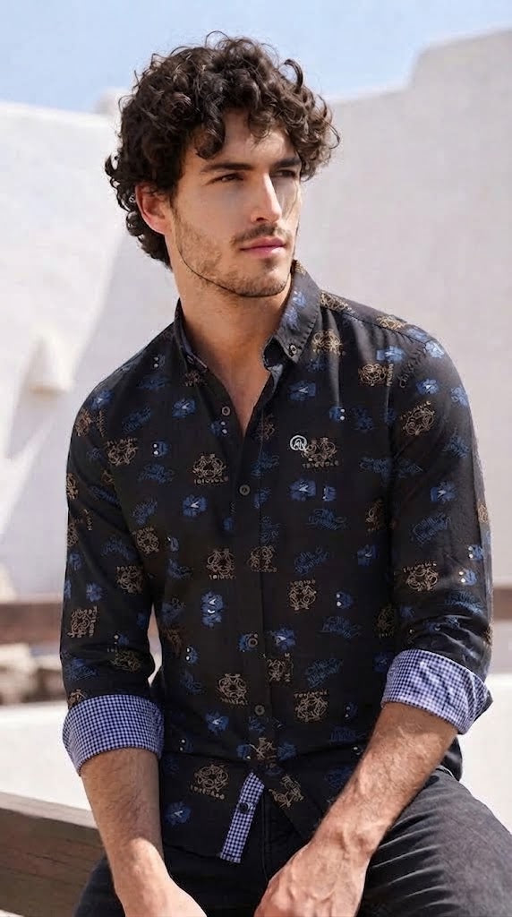 Mens Dark Green/Black Tricycle Print Casual shirt