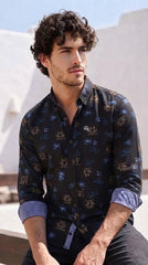 Mens Dark Green/Black Tricycle Print Casual shirt