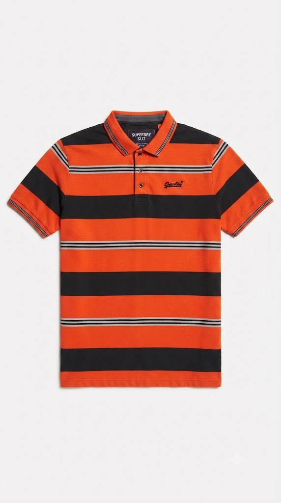 Mens Orange & Black Horizontal Striped Polo Shirt