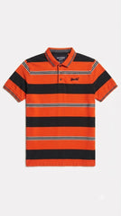 Mens Orange & Black Horizontal Striped Polo Shirt
