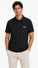 Men’s Black Horizontal Pinstripe Balmain Paris Logo Polo Shirt
