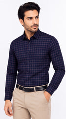 Men’s Navy Blue Check Formal Shirt