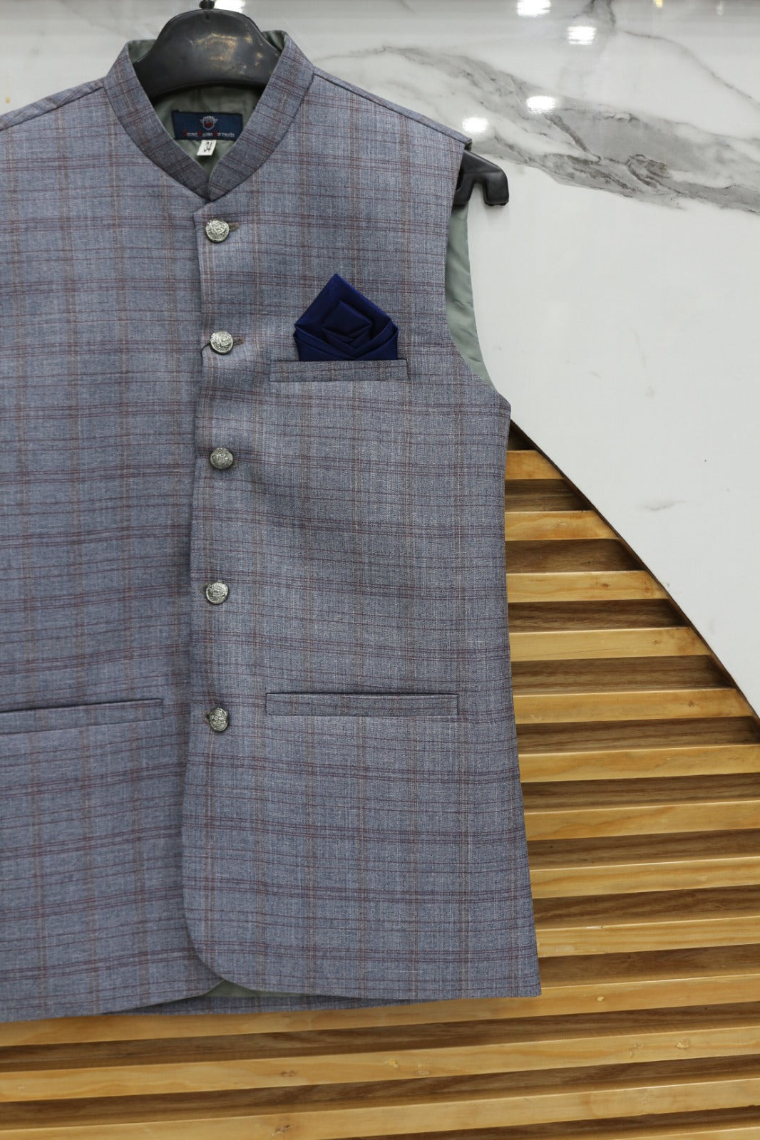 MENS GRAY CHECK WAISTCOAT