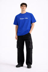 Mens Royal Blue Tnuro Vibe Typography Print Downshoulder T-shirt