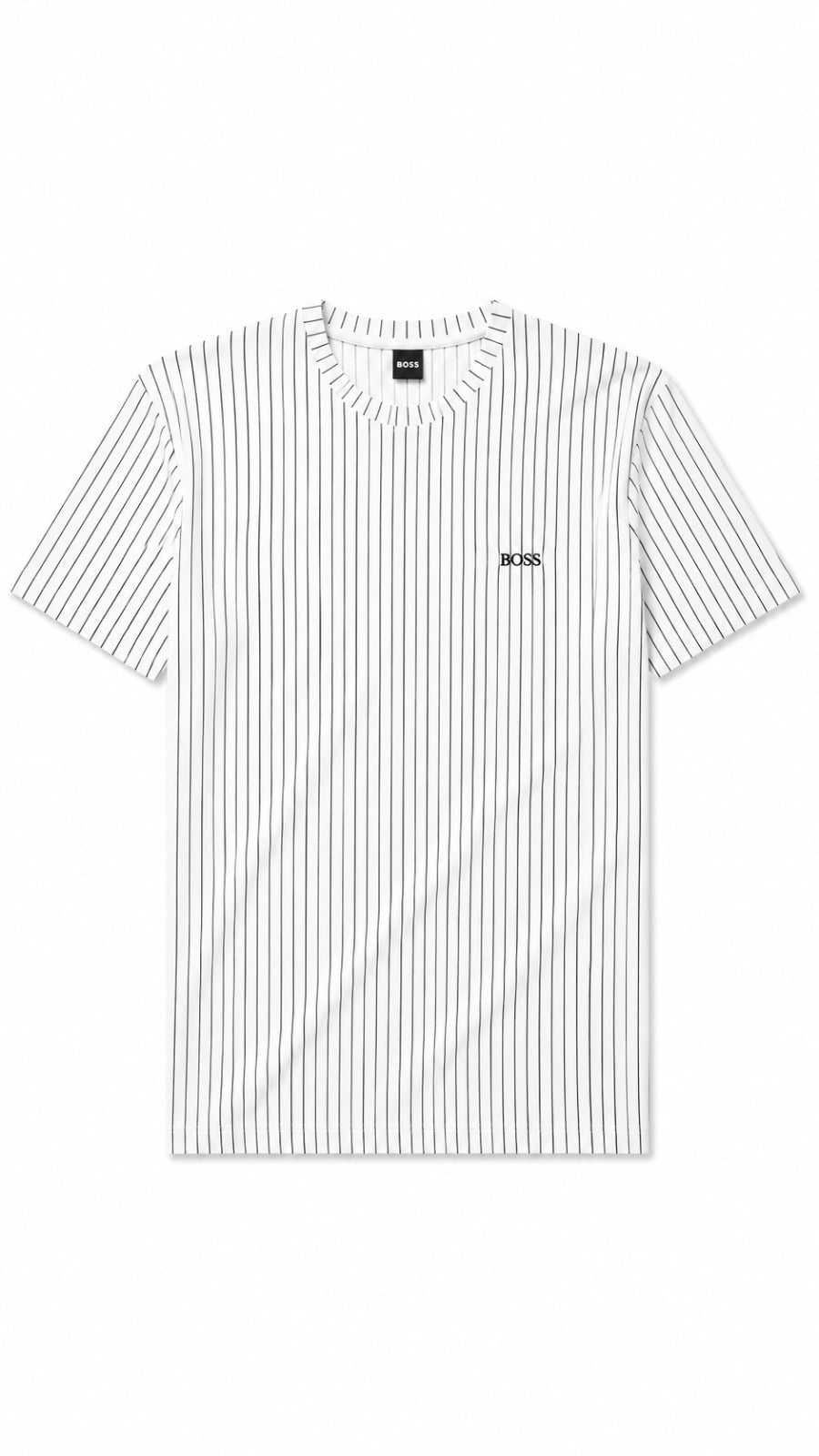 Men’s White Vertical Pinstripe BOSS Logo T-Shirt