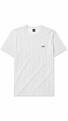 Men’s White Vertical Pinstripe BOSS Logo T-Shirt