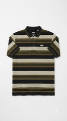 Mens Olive Green Horizontal Striped Polo Shirt