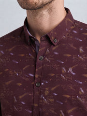 Mens Maroon Abstract Print Casual shirt