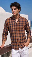 Mens Brown Check Imported Casual Shirt