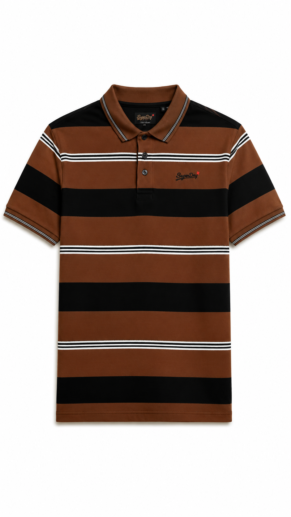 Mens Brown & Black Horizontal Striped Polo Shirt