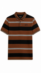 Mens Brown & Black Horizontal Striped Polo Shirt