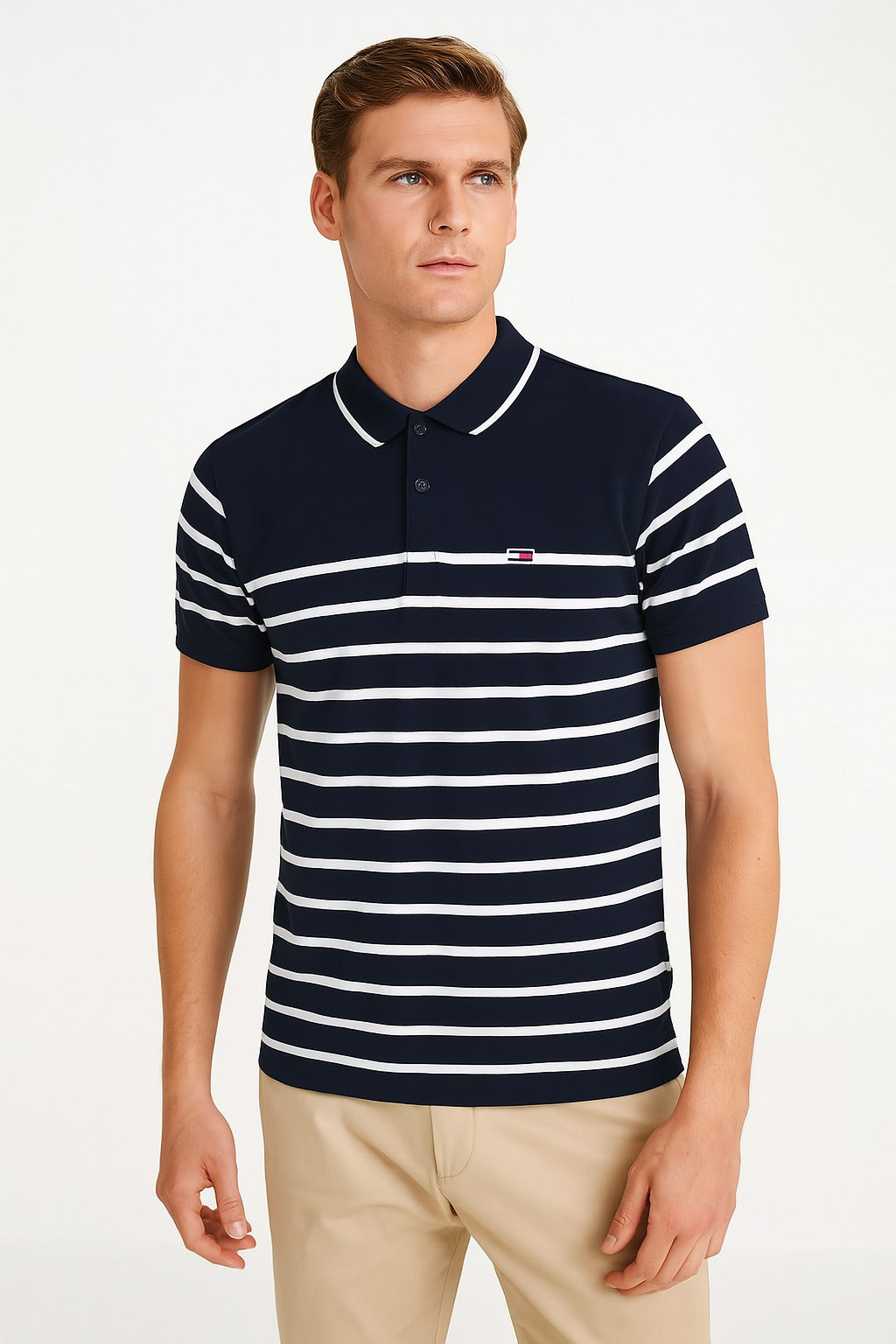 Men’s Navy and White Linning Polo Tee