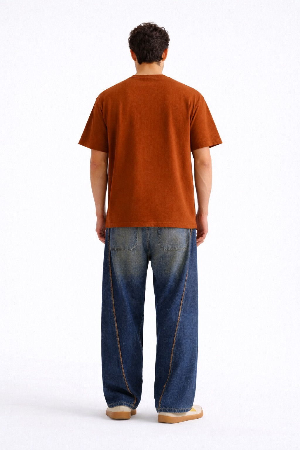 Mens Rust Orange Minimal Abstract Logo Print Downshoulder T-shirt