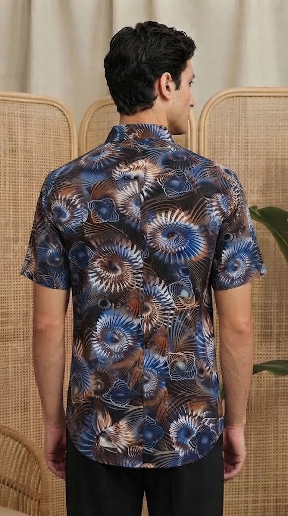 Mens Black Blue White Printed Imported Casual Shirt