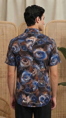 Mens Black Blue White Printed Imported Casual Shirt