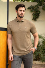 Men’s Olive Brown Textured Polo Shirt (Last Chance)