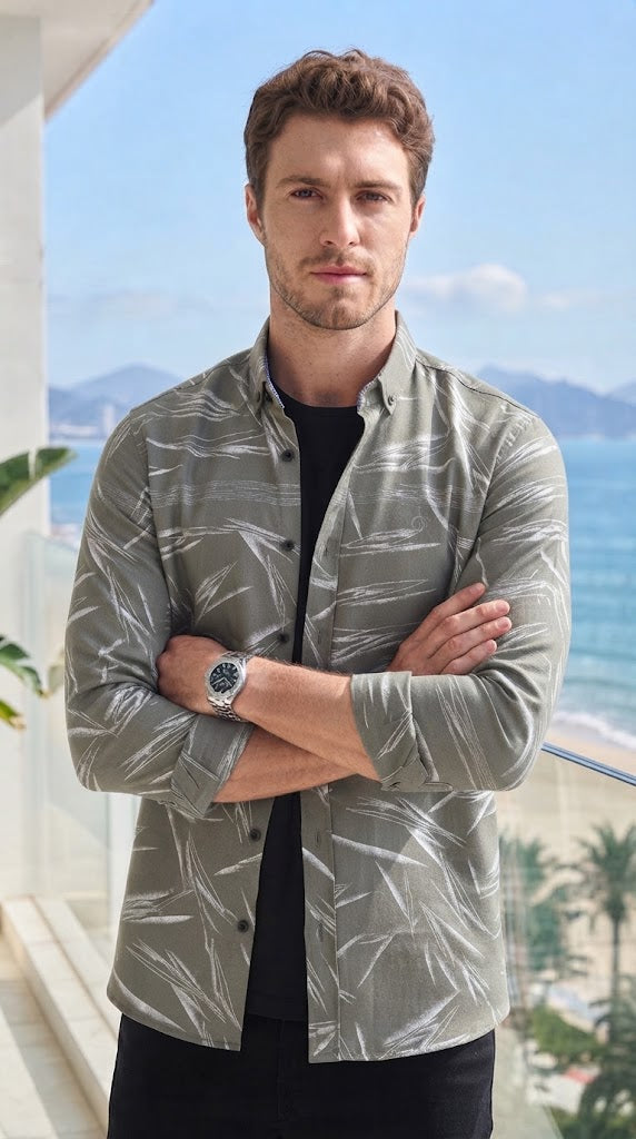 Mens Dark Grey Abstract Print Casual shirt