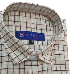 Men's beige and brown checkered formal shirt