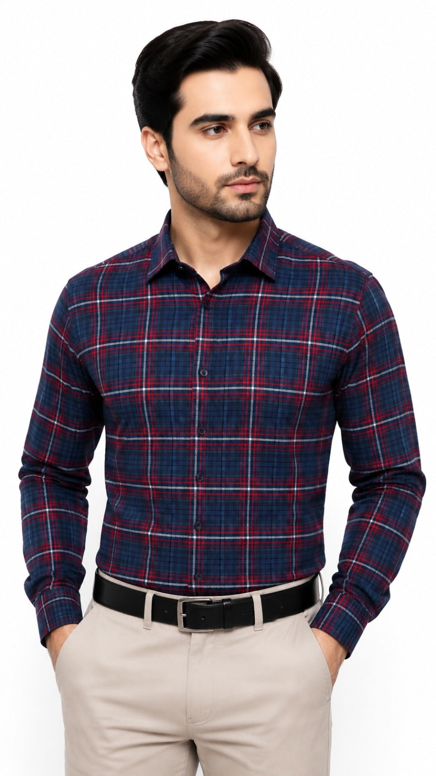 Men’s Navy Blue Red Check Formal Shirt