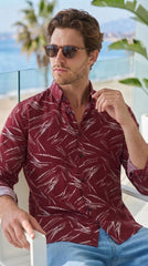 Mens Maroon Abstract Print Casual shirt