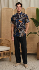Mens Black Blue White Printed Imported Casual Shirt