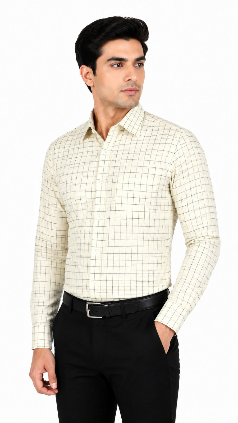 Men’s Ivory White Check Pattern Formal Shirt