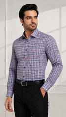 Men’s White Blue Maroon Check Formal Shirt