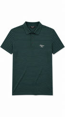 Men’s Forest Green Horizontal Pinstripe Balmain Paris Logo Polo Shirt