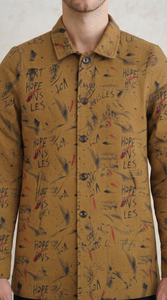 Mens Mustard Abstract Print Casual shirt