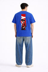 Mens Royal Blue Abstract Vertical Graphic Print Downshoulder T-shirt