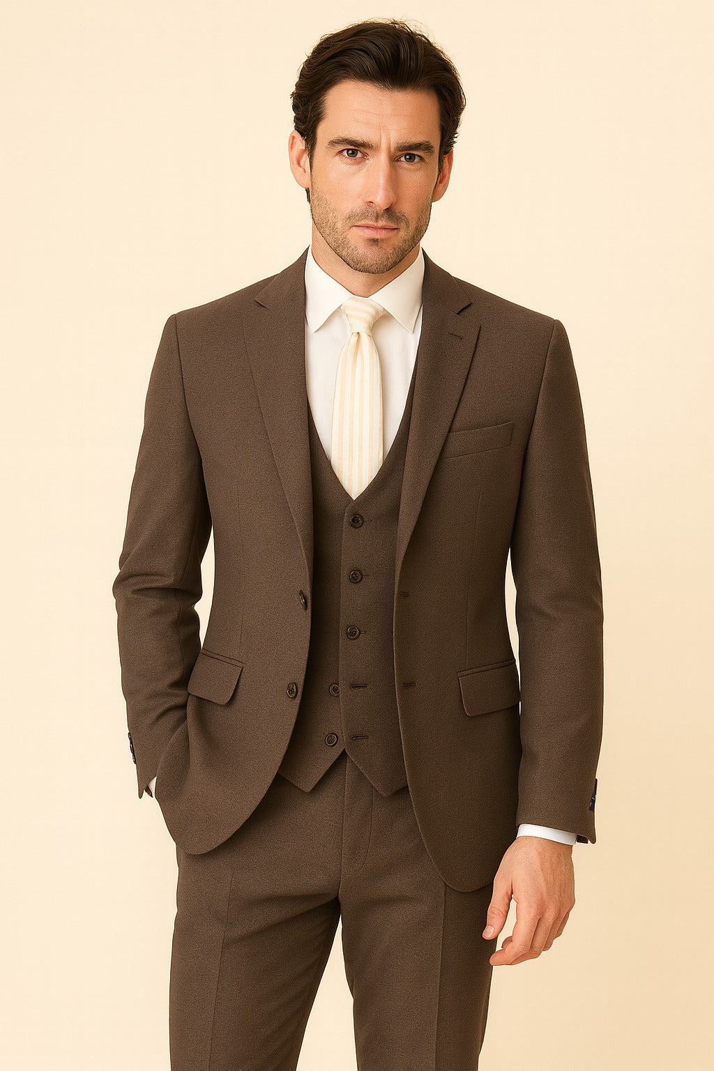 Men's coffee brown textured 3 piece