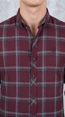 Mens Maroon Grey Check Imported Casual Shirt