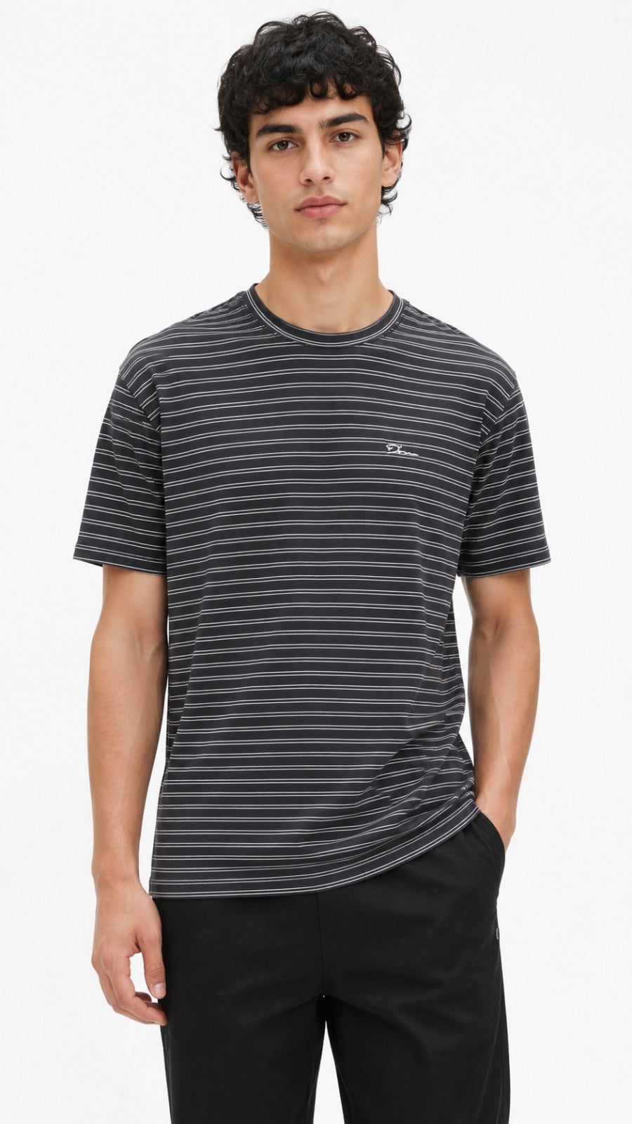 Men’s Black Horizontal Pinstripe Dior Logo T-Shirt