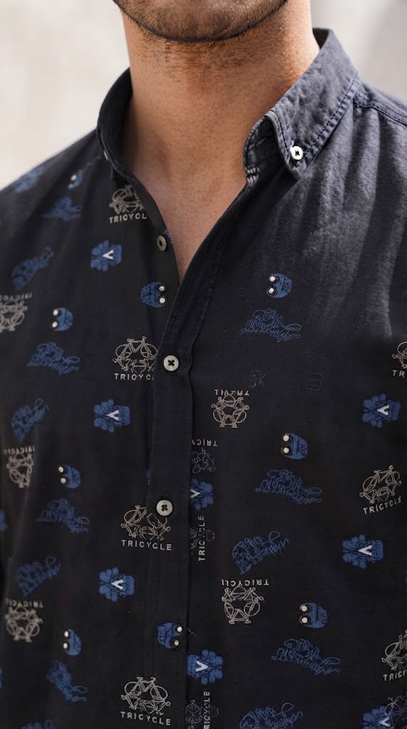 Mens Dark Green/Black Tricycle Print Casual shirt