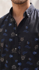 Mens Dark Green/Black Tricycle Print Casual shirt