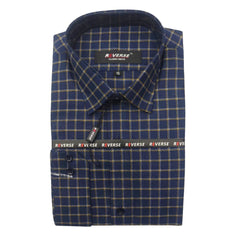 Men's navy and yellow checkered formal shirt