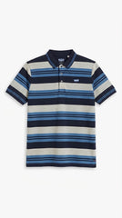 Mens Navy Blue Horizontal Striped Polo Shirt