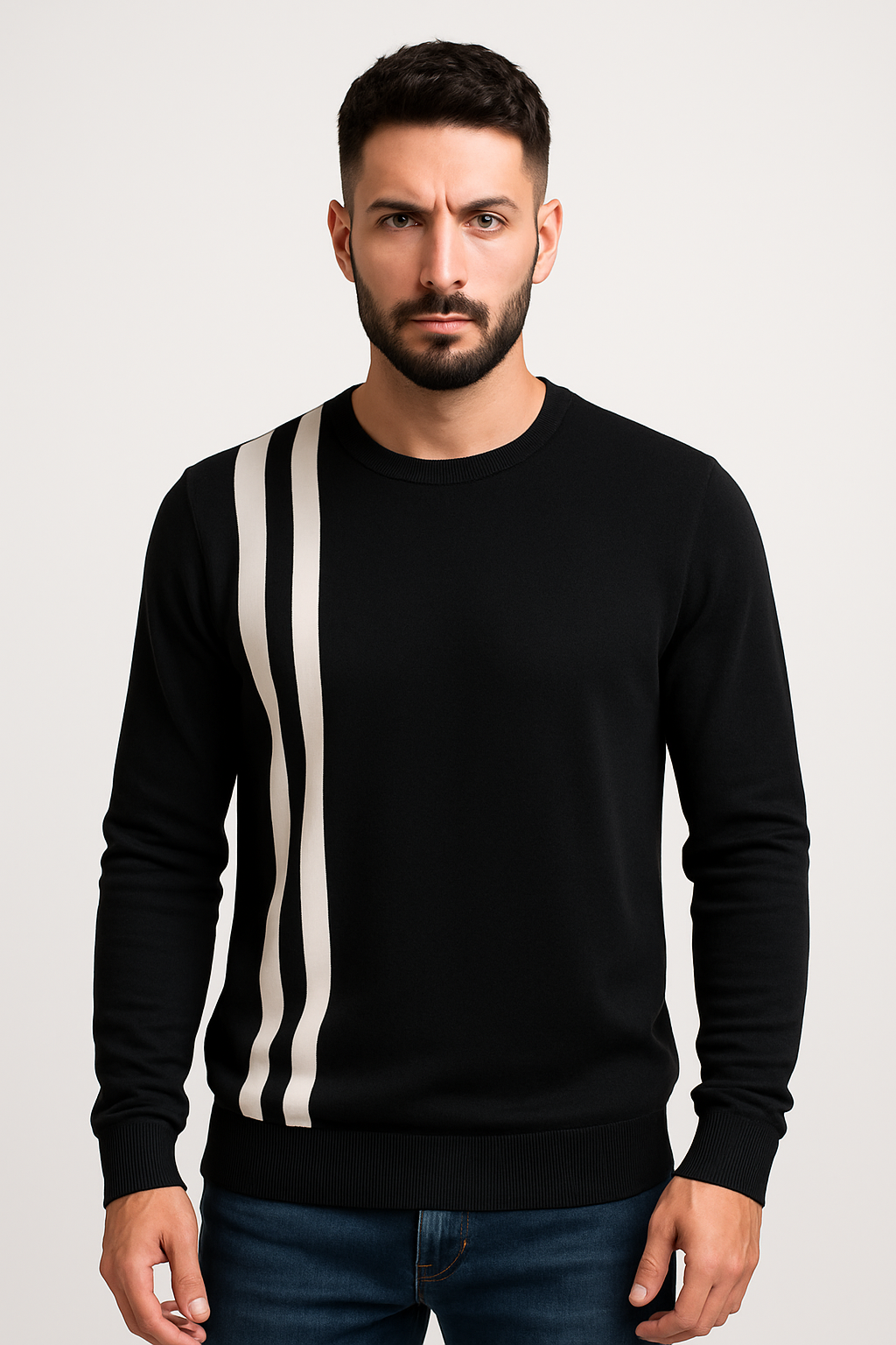 Men stripe wool Black sweater