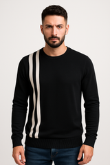 Men stripe wool Black sweater