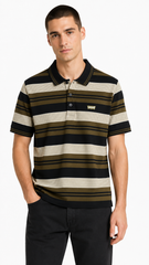 Mens Olive Green Horizontal Striped Polo Shirt