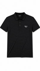 Men’s Black Horizontal Pinstripe Balmain Paris Logo Polo Shirt