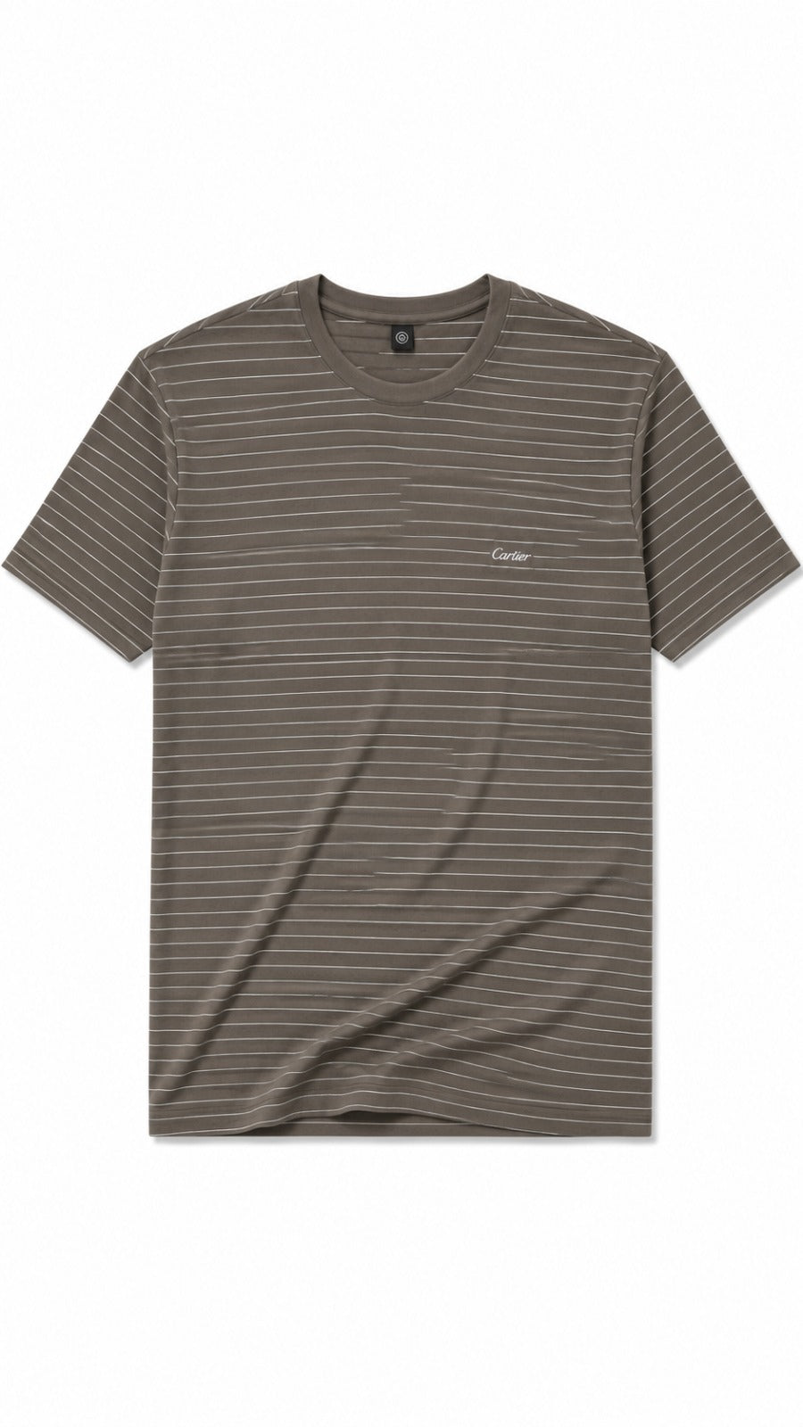 Men’s Taupe Brown Horizontal Pinstripe Cartier Logo T-Shirt