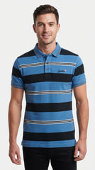 Men's Sky Blue & Navy Horizontal Striped Polo Shirt