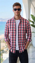 Mens Pink White Black Check Imported Casual Shirt